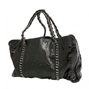 Chanel Handbag Patent Leather Black Silver
